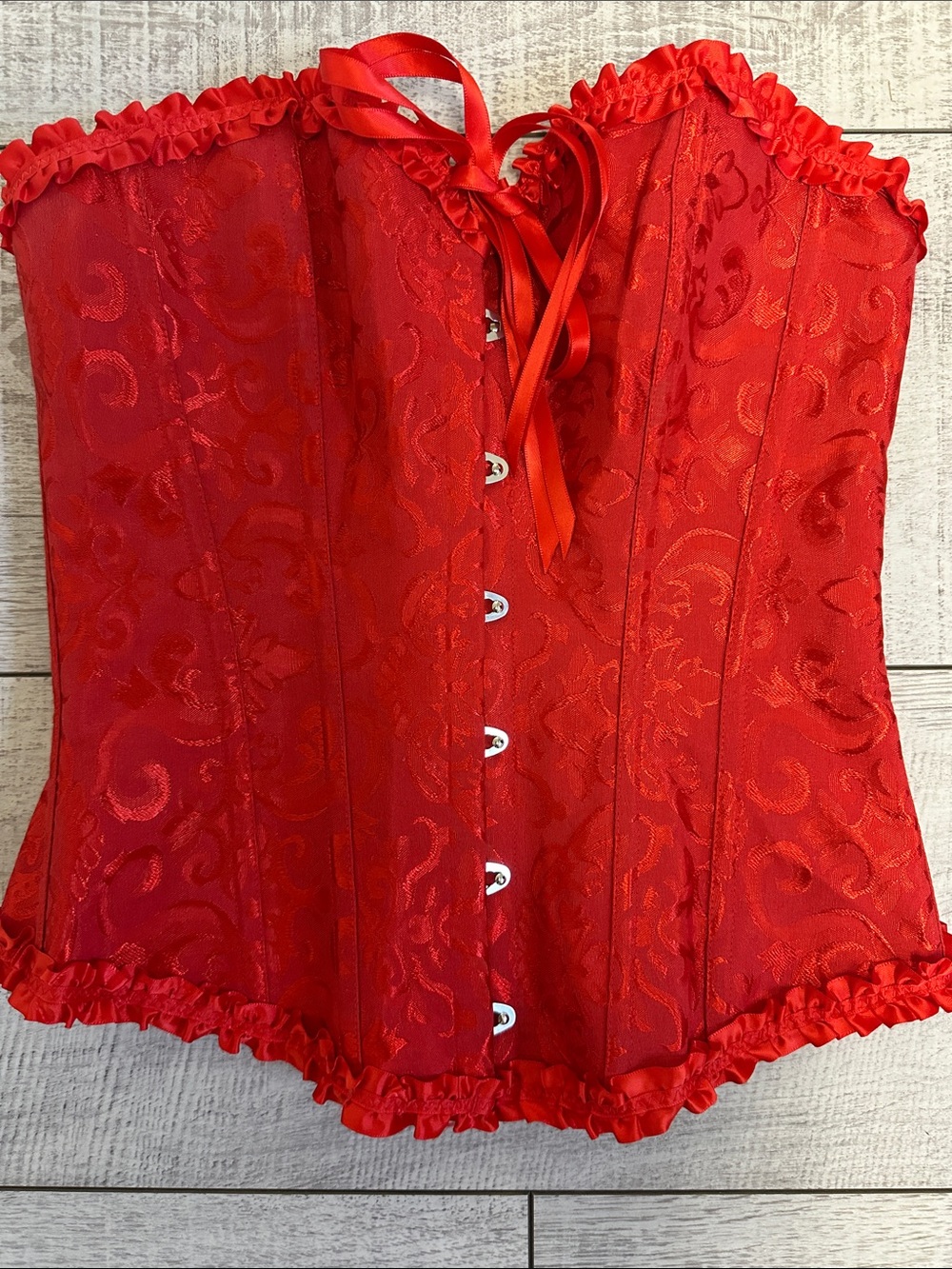 SZIVYSHI Red Satin Lace-Up Waist Cincher Corset